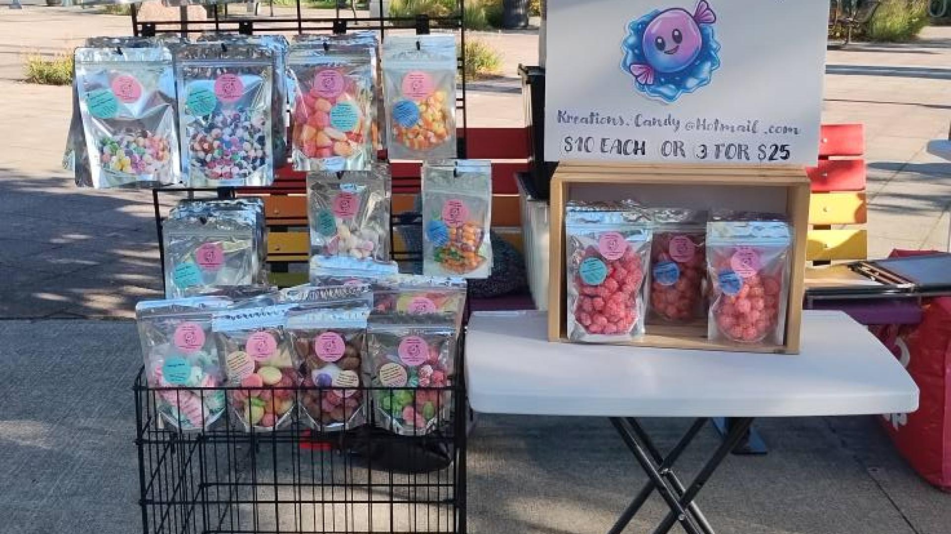 Freeze Dried Candy Vendor Booth at Eat Well Farmer's Market in Hanover