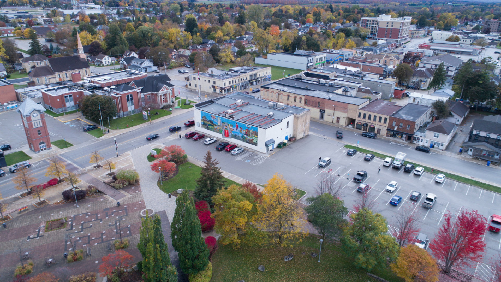 A photo of downtown Hanover from an aerial view
