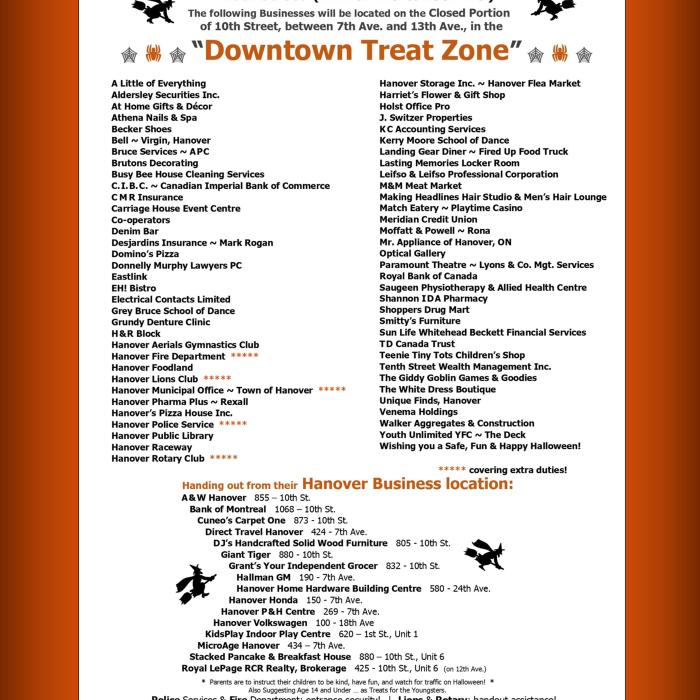 Trick or Treat 2026 List of Participating Businesses 