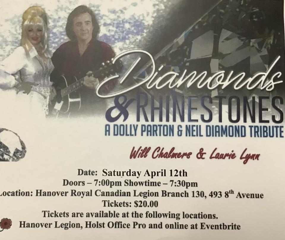 Dolly Parton & Neil Diamond Tribute Show at the Legion April 12, performance starts at 7:30 pm
