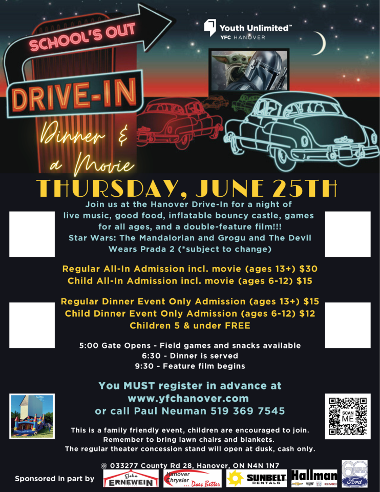 Schools Out Poster for Thursday, June 25 at Drive-In Movie Theatre