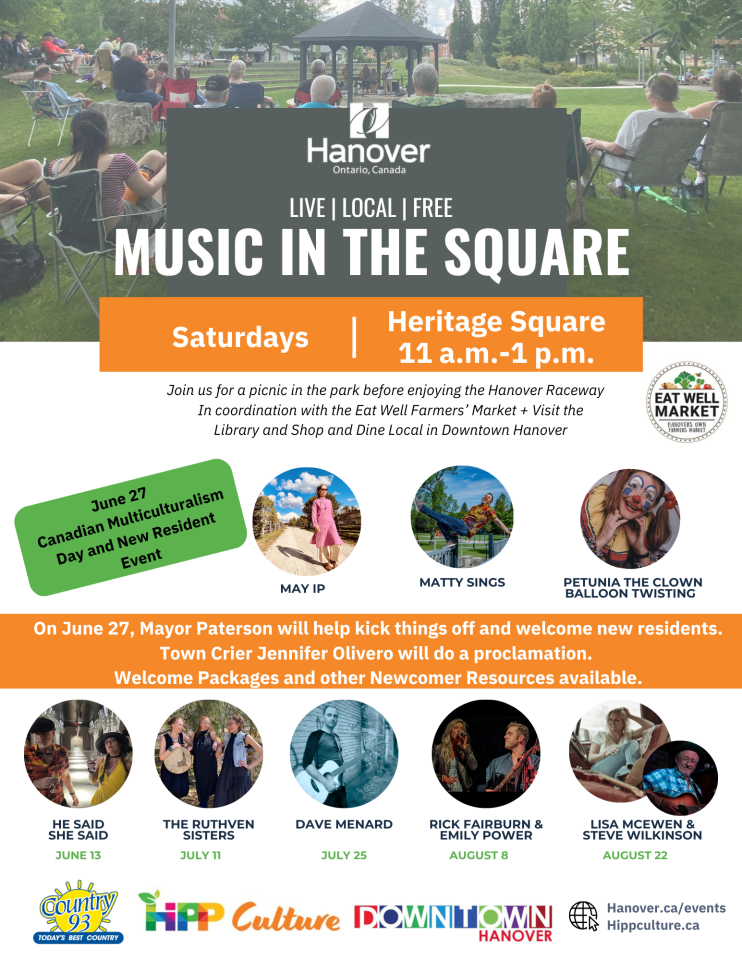 Promotional Poster for Music in the Square, Saturdays, Heritage Square from 11 a.m. to 1 p.m.
