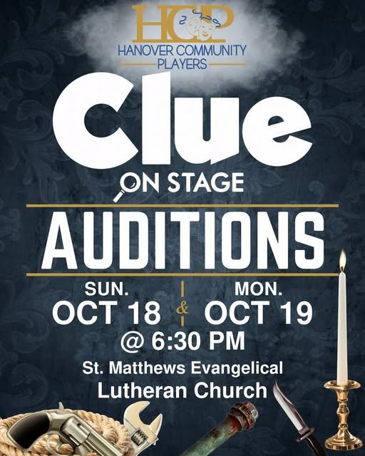 Auditions Oct. 18th and 19th for Clue on Stage