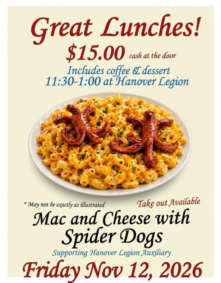 Promotional Flyer for the Hanover Legion Lunch Fundraiser. Information in event listing