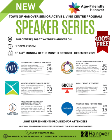Speaker Series Poster with list of dates and the guest speakers. 