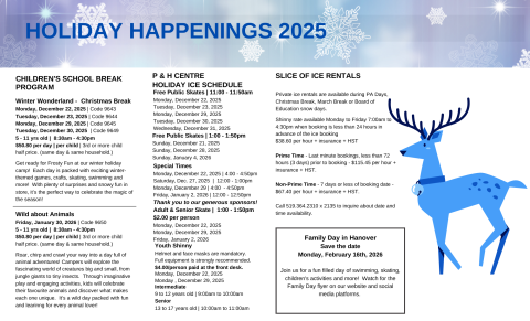 Camps, Skates, Shinny's times and information. 