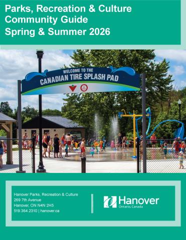 Cover page of the Community Guide for the Spring/Summer 2026. Picture of the Canadian Tire Splash Pad. 
