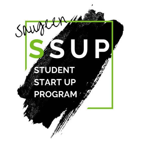 Saugeen SSUP Student Start Up Program Logo. Green box with black paint strip