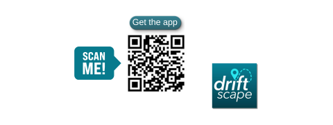 scan me bubble in aqua with a QR Code and text "Get the app" with the Driftscape logo