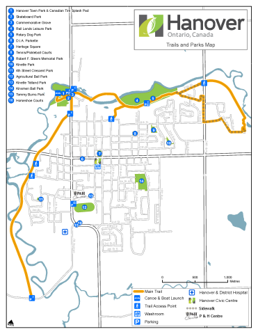 A map of the Town of Hanover Trails and Parks in 2026